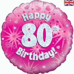 18" Pink Happy 80th Foil Balloon -0