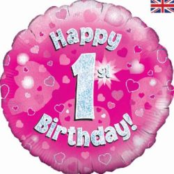 Pink 1st Birthday foil Balloon 18"-0