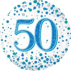 18in 50TH SPARKLING FIZZ BIRTHDAY BLUE FOIL BALLOON